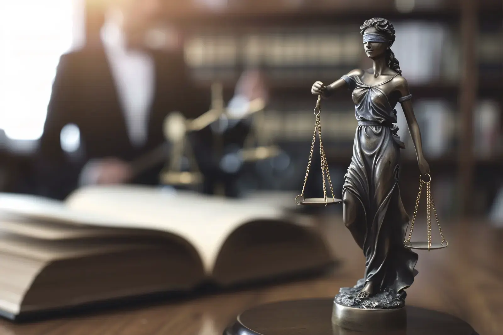 Figura de la justicia frente a documentos jurídicos